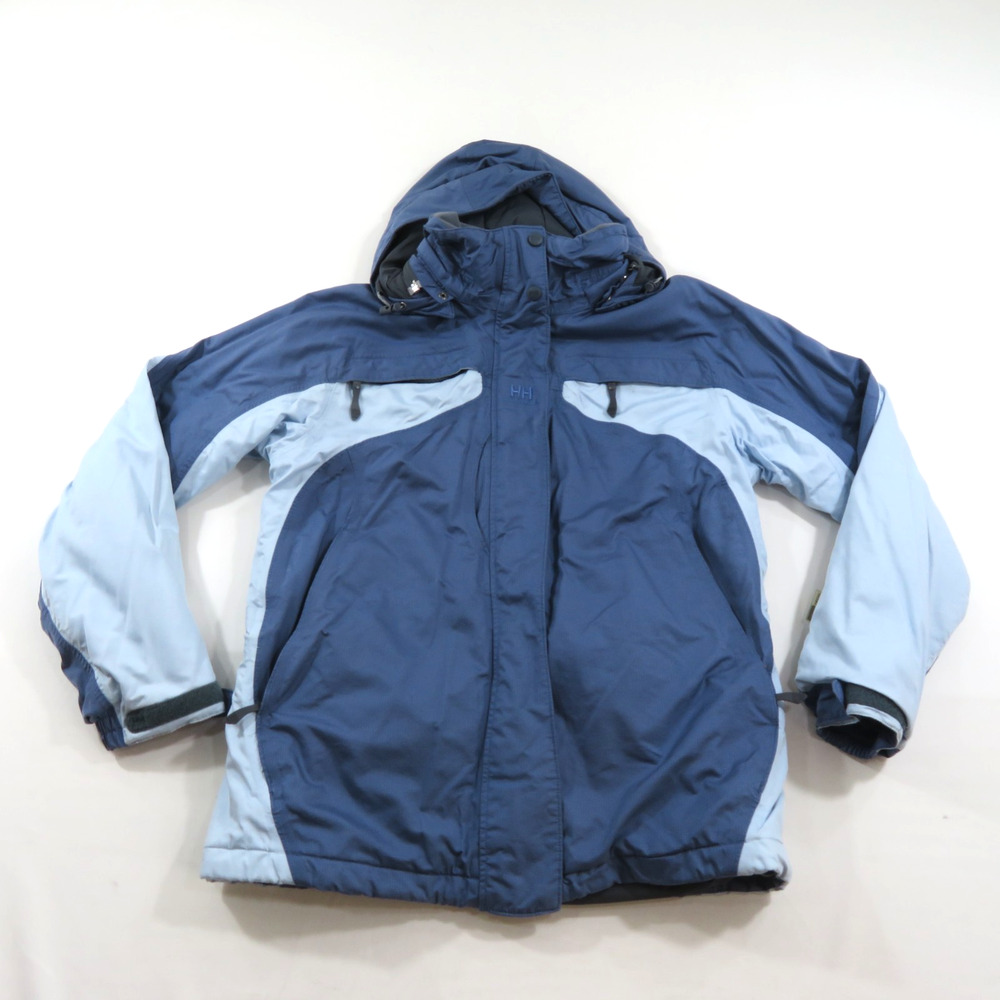 Helly Hansen Parka Helly Tech Weather Resistant 2 Toned Blue Zip and Snap Sz L